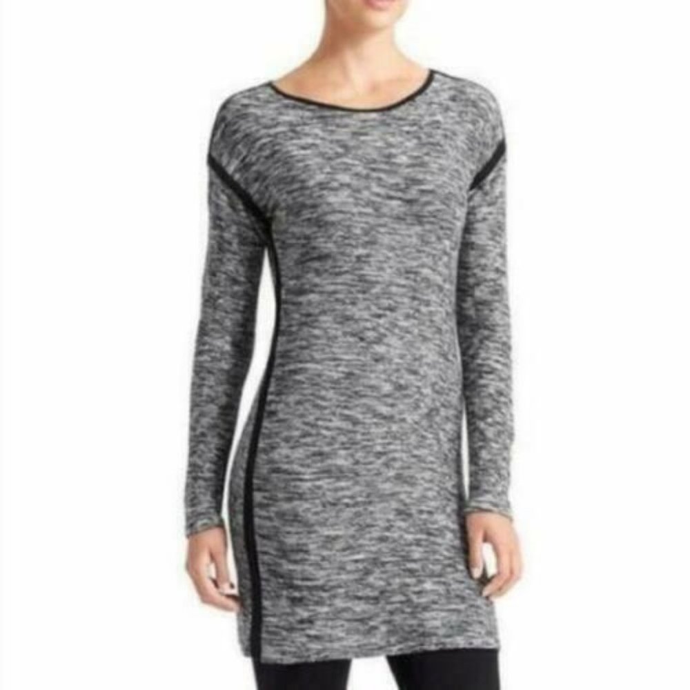 Athleta Retreat Sweater Dress Medium Black White Long Sleeve Boat Neck